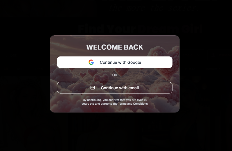 The Ourdream.ai sign up form for the creator platform, showing fields for username, email, and password.